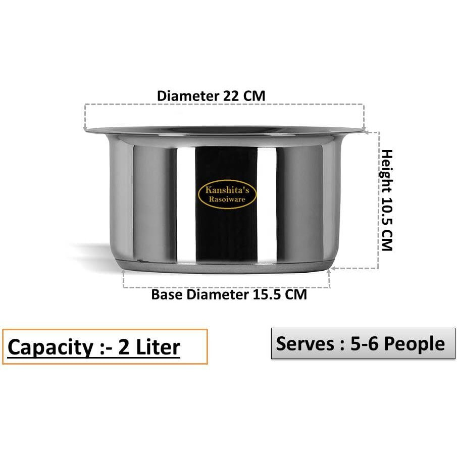 KanshitaS Rasoiware Stainless Steel Induction Bottom Friendly Patila/Tope/Pot With Lid 2 Liter (Induction & Gas Stove)