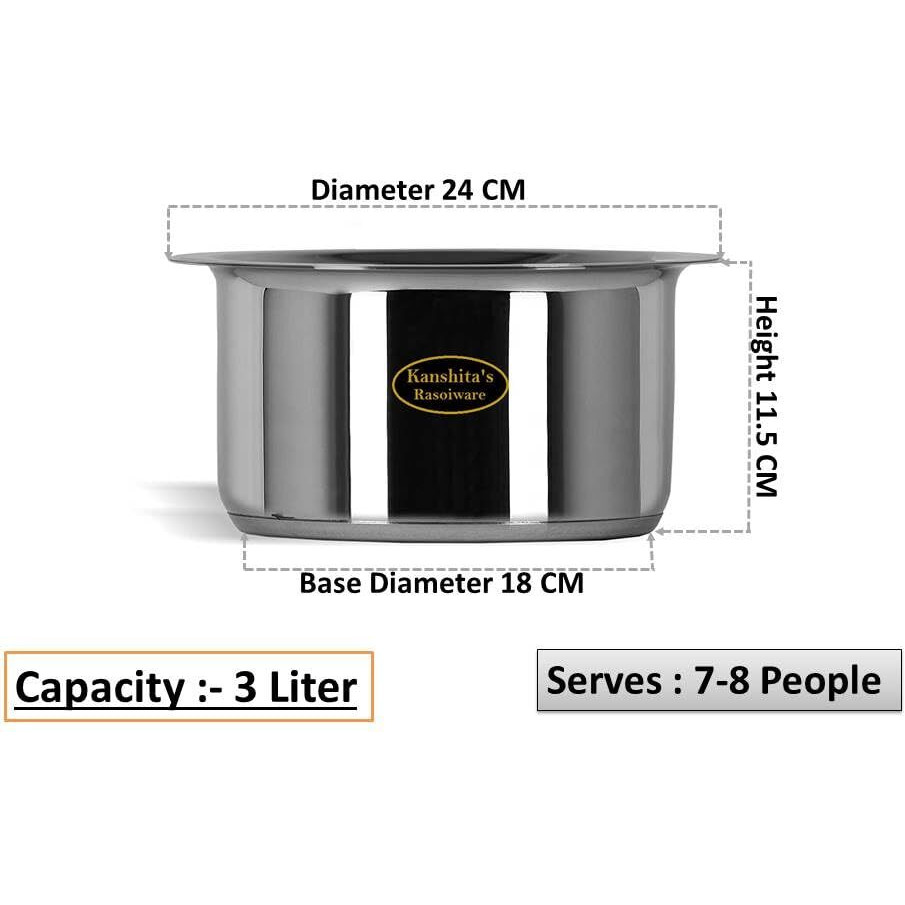KanshitaS Rasoiware Stainless Steel Induction Bottom Friendly Patila/Tope/Pot With Lid 1.5 Liter (Induction & Gas Stove)