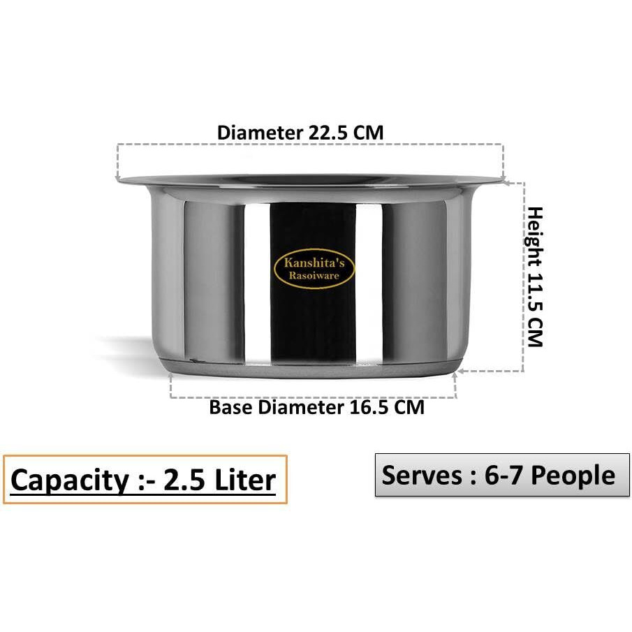 KanshitaS Rasoiware Stainless Steel Induction Bottom Friendly Patila/Tope/Pot With Lid 2.5 Liter (Induction & Gas Stove)