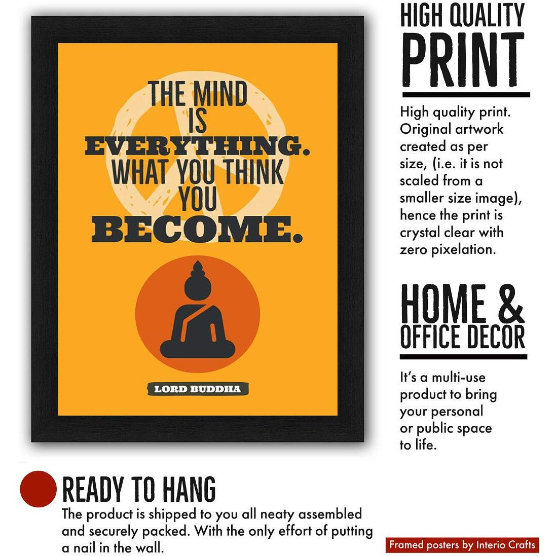 Interio Crafts Lord Buddha Motivational Quote Framed Poster For Home And Office Wall Decoration - Motivational Poster With Frame (Frame Size 13&quotX10" Inches, Poster Size12&quotX8" Inches).