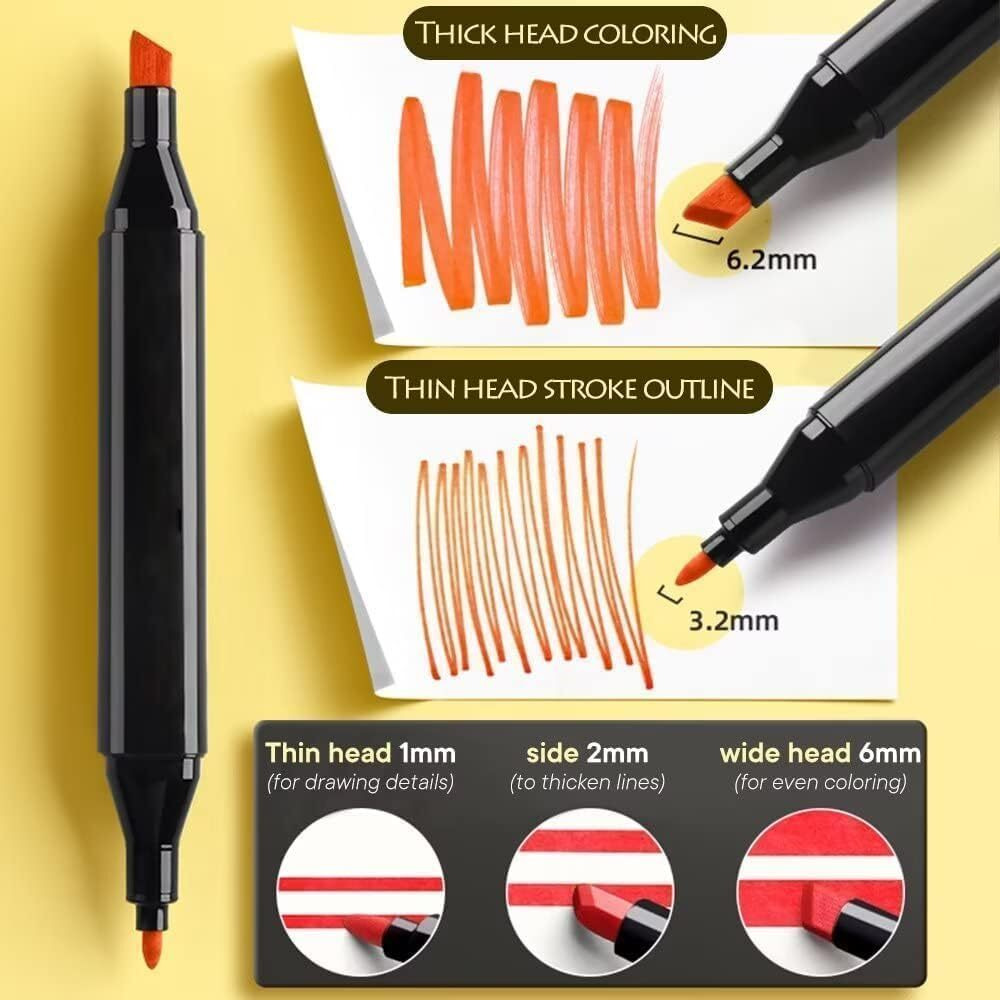 Moxtiza Dual Tip Art Markers Set 48 Pcs - Vibrant Colors For Kids & Adults, Ideal For Coloring, Sketching, Drawing, And Painting, Includes Carry Case Permanent Twin Head Sketch Pens (Art Marker 48 Pc)