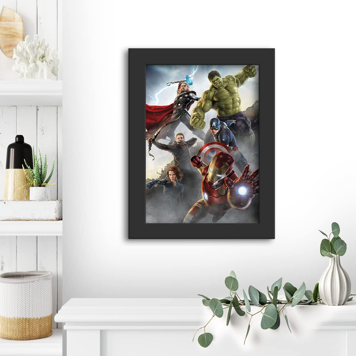 Dmcreativitycraft The Avengers Poster With Frame Marvel Posters For Wall Framed Wallpaper With 1 Inch Black Frames For Living Room, Bedroom, Kids And Office Desk Decor (9 X 12 Inches)
