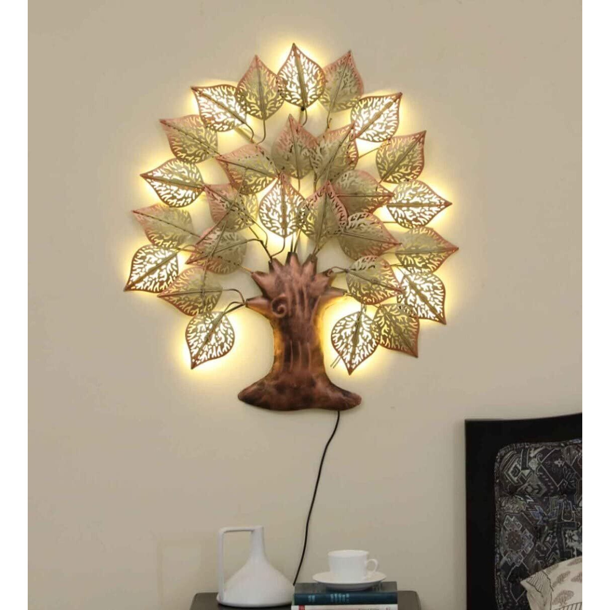 Anshika International Metal Tree With Led Wall Art | Home Decoration, Living Room, Bedroom, Hotel, Restaurant, Office, Wall Dcor | Dimension (30 * 2 * 30 Inch)