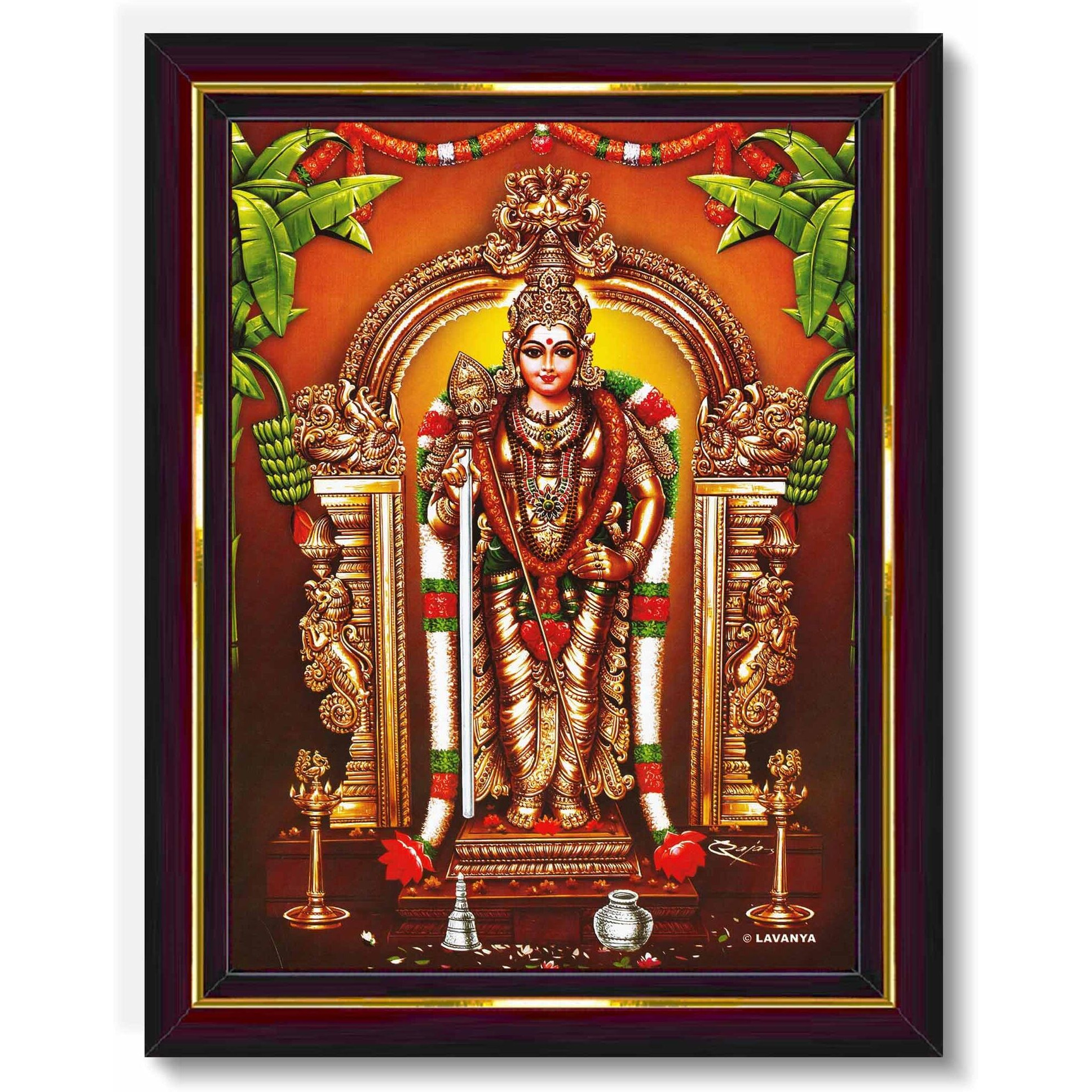 Pavan Photo Laminations Tiruchendur Murugan Lord Subramanya Swamy Wall Painting Framed Home Decor (Wood,Matte,Brown,Big Size,10 X 12 Inch) B1045M