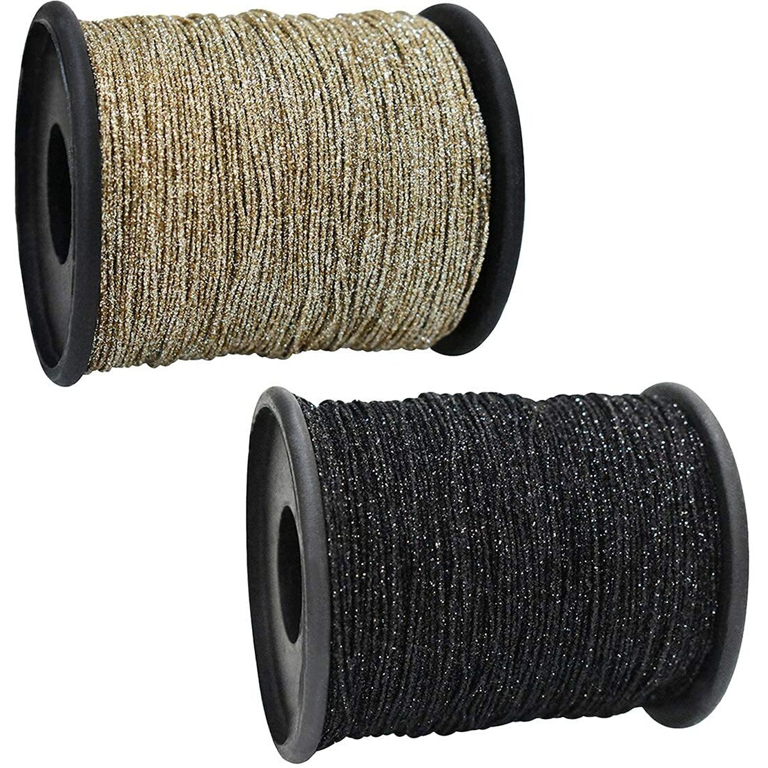 Embroiderymaterial Metallic Glitter Dori Thread Cord For Embroidery & Jewelry Making Combo Of Olive And Black Color(2Rolls) 250 Meter Of Thread/Roll