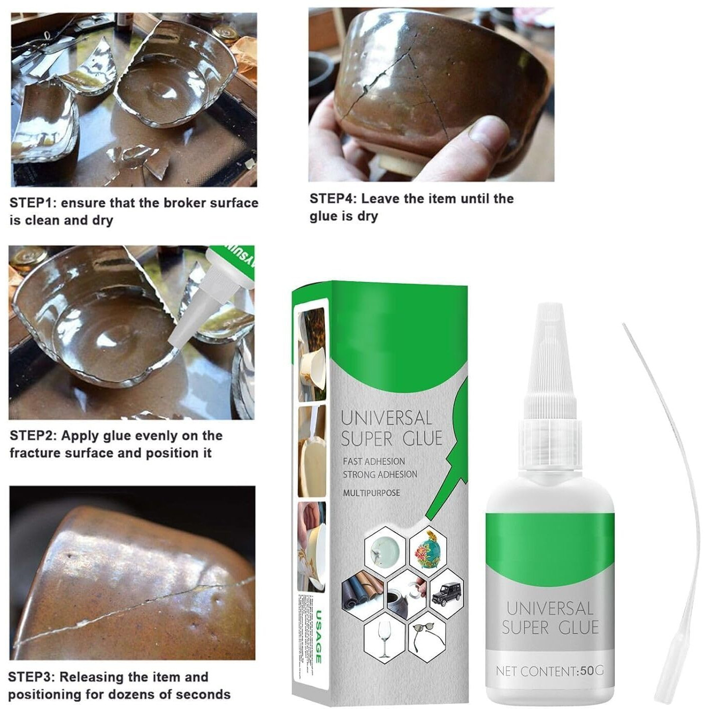 Vinsh Enterprise High-Strength Oily Glue,Ceramic Glue For Pottery Repair,Universal Multifunctional Glue, Mighty Instant Super Glue For Wooden,Ceramic,Plastic,Metal, Glass,Plastics, Jade Etc.50G
