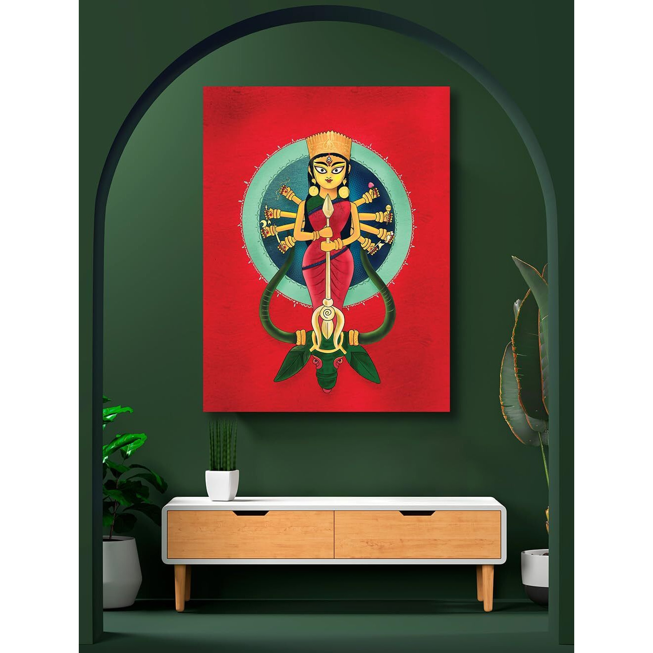 Namaste Home - Canvas Painting - Maa Durga - Traditional Art - Abstract Art - Canvas Painting For Home And Office (Cotton Canvas, Medium Size 22X29 Inches, Multicolor)