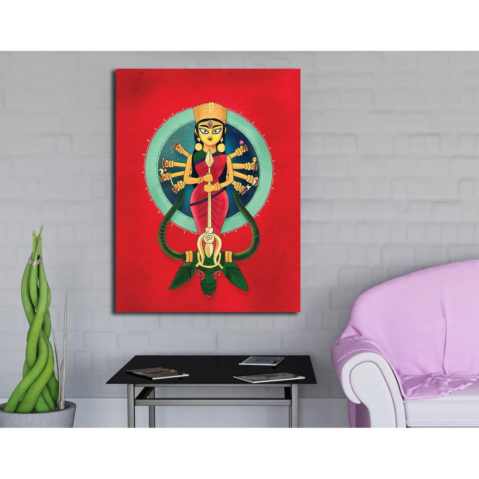Namaste Home - Canvas Painting - Maa Durga - Traditional Art - Abstract Art - Canvas Painting For Home And Office (Cotton Canvas, Medium Size 22X29 Inches, Multicolor)