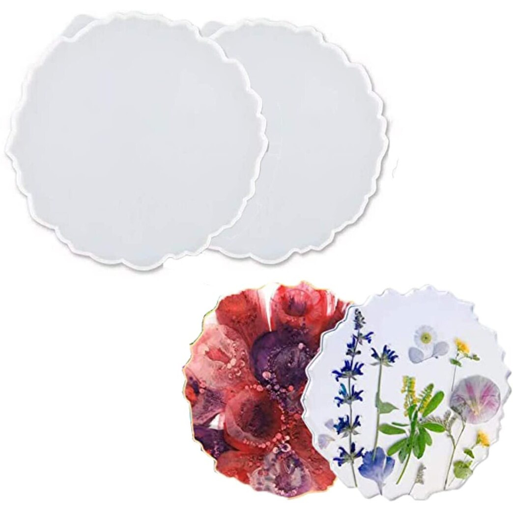 Curated Cart Silicone Resin Molds, 2 Pcs 4 Inches Medium Size Resin Tray Mold Coaster Molds, Geode Tray Molds, Tray And Coaster Geode Epoxy Molds Set 2 Pack