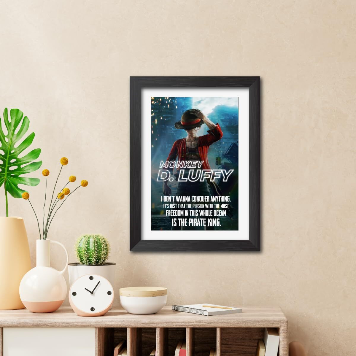 Tenorarts Monkey-D Luffy Poster One Piece Anime Poster Laminated Poster Framed Paintings With Matt Finish Black Frame (12Inches X 9Inches)