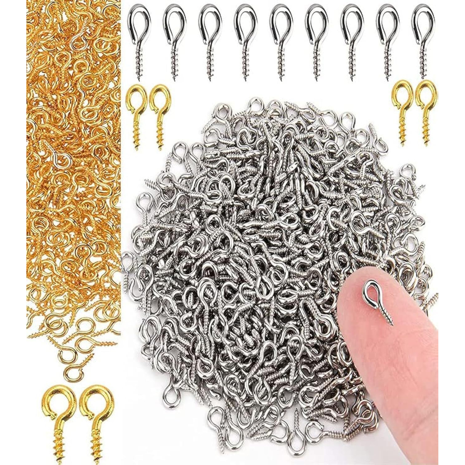Diy Crafts 100X, Bright Silver, Small Screw Eye Pins, 4 X 8Mm Eye Pin Hooks, Eyelets Screw Threaded Clasps Hooks For Doing Art Diy, Mini Metal Hoop P (100X, Bright Silver)