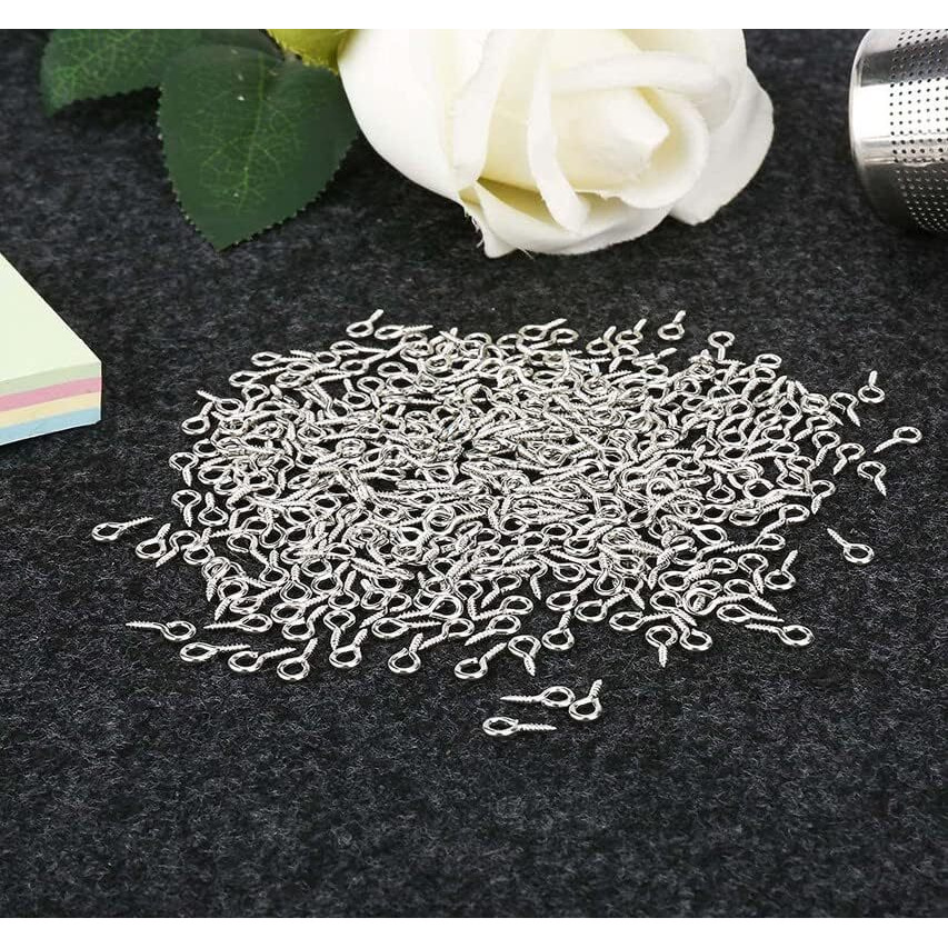 Diy Crafts 100X, Bright Silver, Small Screw Eye Pins, 4 X 8Mm Eye Pin Hooks, Eyelets Screw Threaded Clasps Hooks For Doing Art Diy, Mini Metal Hoop P (100X, Bright Silver)