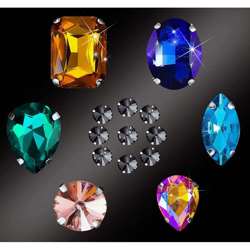 Diy Crafts Sew On Rhinestones, Mixed Shapes Brass Large Sew On Glass Stones Sewing Claw Rhinestone For Craft, Clothes, Garments, Dress, Earring, Belt, Shoes (45 Pcs, Gray)
