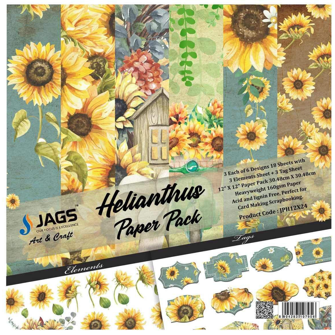 Lakeer 12 X 12 Inch Size Designer Paper Pad Multi-Colored, 24 Sheets Decorative Paper For Card Making Scrapbooking Origami Decopage Gift Wrapping Book Covers (Helianthus)