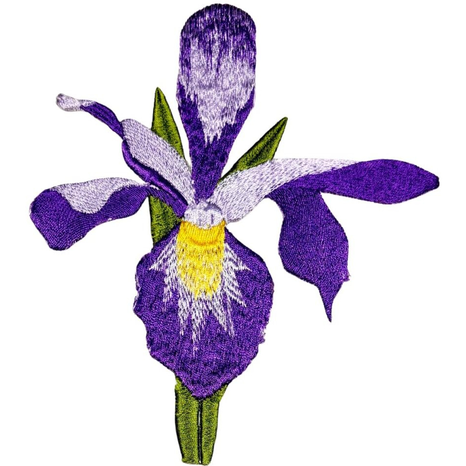 Garaan - Machine Embroidered Applique, Embroidery Patch, Sew On Patches, Diy Projects, Iris Flower Lavender (Pack Of 5)