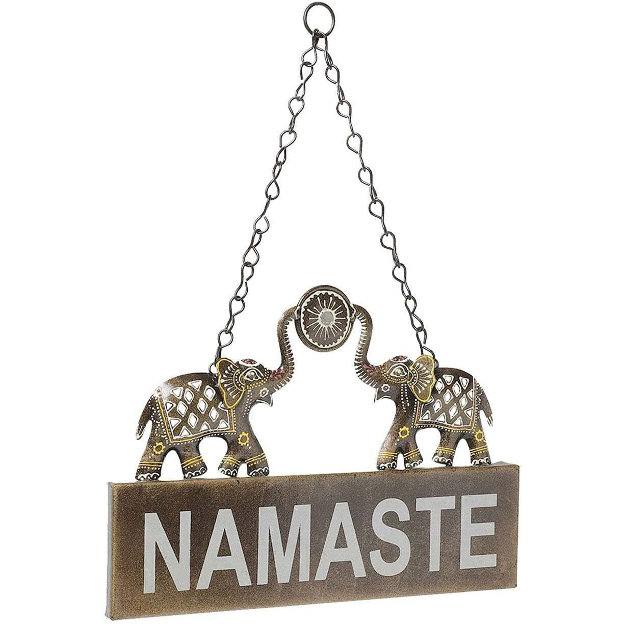 Smaart Craafts Elephant Namaste Welcoming Board Wall Art Metal Wall Dcor | Multicolor | Anti Rust Powder Coated | Premium Design Wall Hanging For Entryway | Size-44Cm X 30Cm |