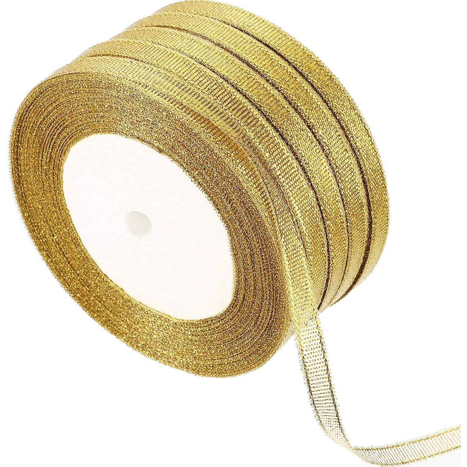 Diy Crafts Pack Of 2 Rolls, Gold Glitter Ribbons, Gold Glitter Ribbons Metallic Ribbons (Pack Of 2 Rolls, Gold Glitter Ribbons)