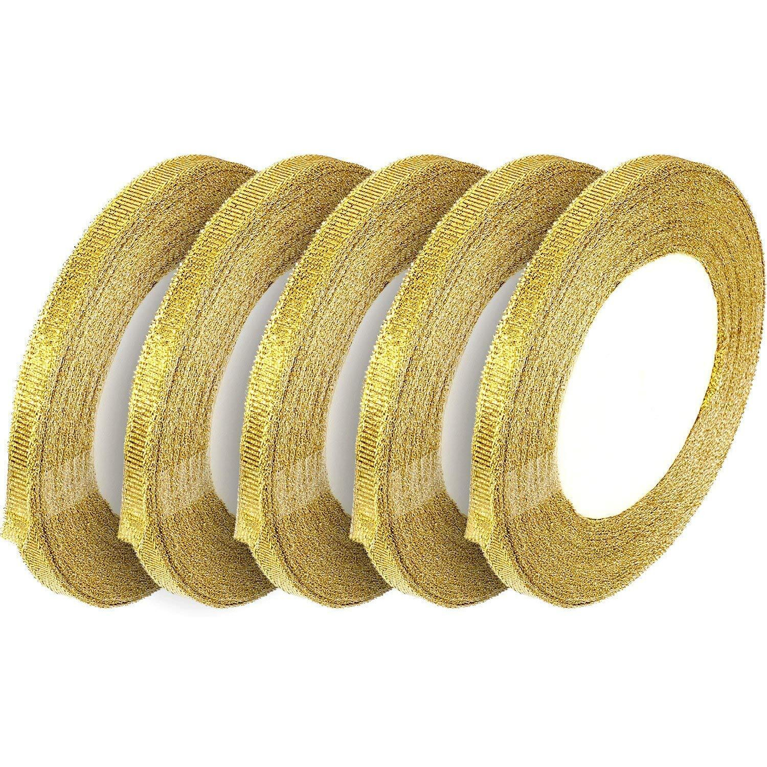 Diy Crafts Pack Of 2 Rolls, Gold Glitter Ribbons, Gold Glitter Ribbons Metallic Ribbons (Pack Of 2 Rolls, Gold Glitter Ribbons)