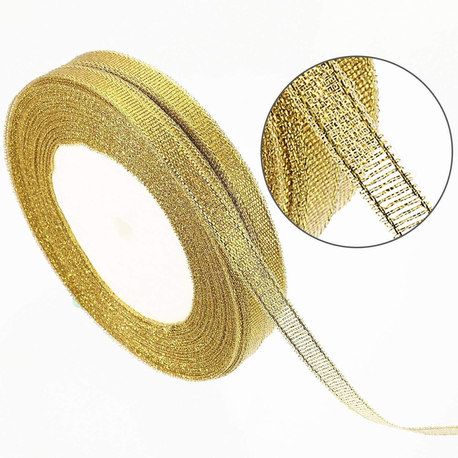 Diy Crafts Pack Of 2 Rolls, Gold Glitter Ribbons, Gold Glitter Ribbons Metallic Ribbons (Pack Of 2 Rolls, Gold Glitter Ribbons)