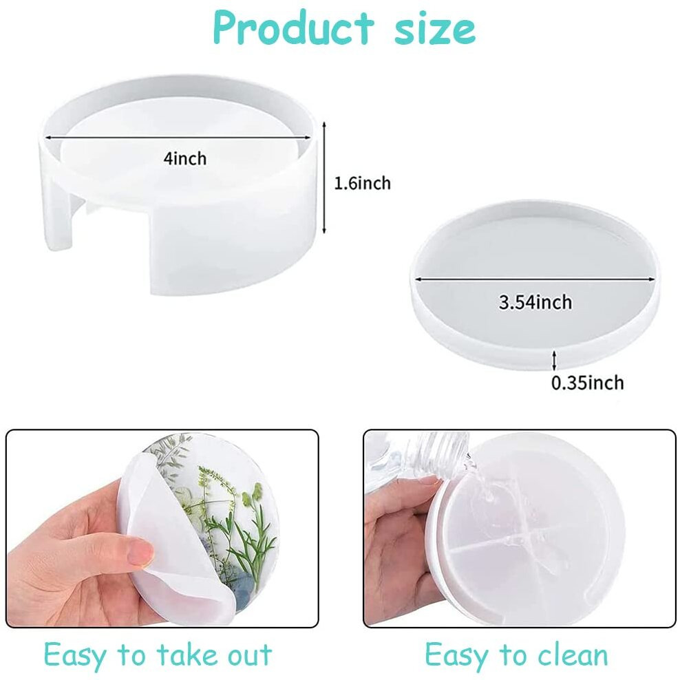 Hasthip 5Pcs Coaster Resin Moulds Set Silicone Coaster Storage Box Mould, Silicone Epoxy Pouring Mould For Diy Art Craft Coasters