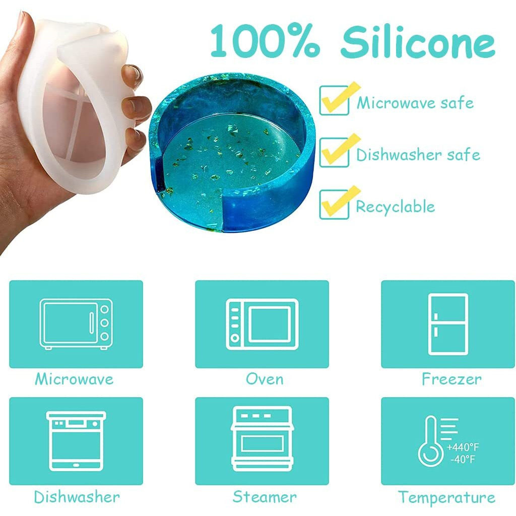 Hasthip 5Pcs Coaster Resin Moulds Set Silicone Coaster Storage Box Mould, Silicone Epoxy Pouring Mould For Diy Art Craft Coasters