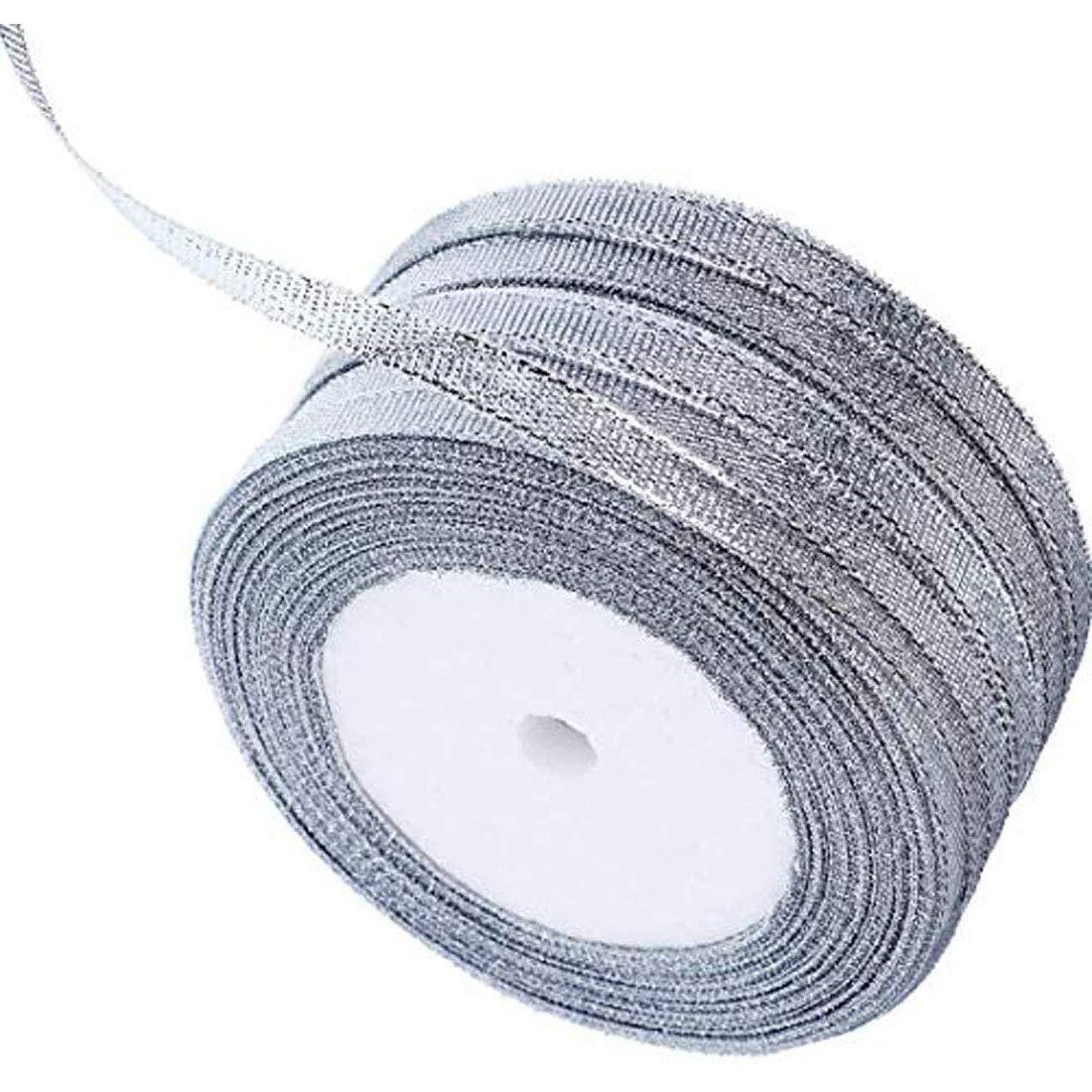 Diy Crafts Silver Glitter Ribbons Metallic Ribbons For Gifts Wrapping Decorations. (Pack Of 2 Rolls, Silver Glitter Ribbons)