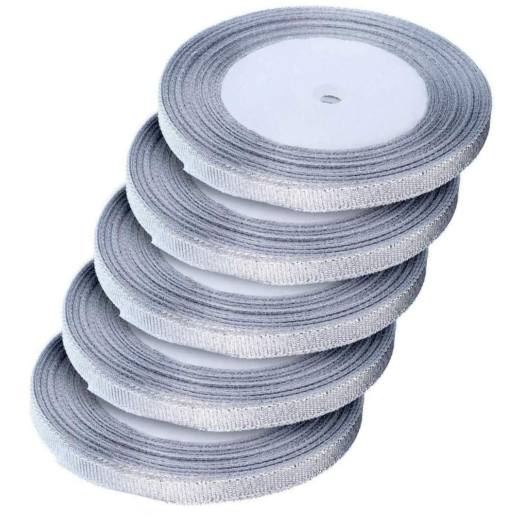 Diy Crafts Silver Glitter Ribbons Metallic Ribbons For Gifts Wrapping Decorations. (Pack Of 2 Rolls, Silver Glitter Ribbons)