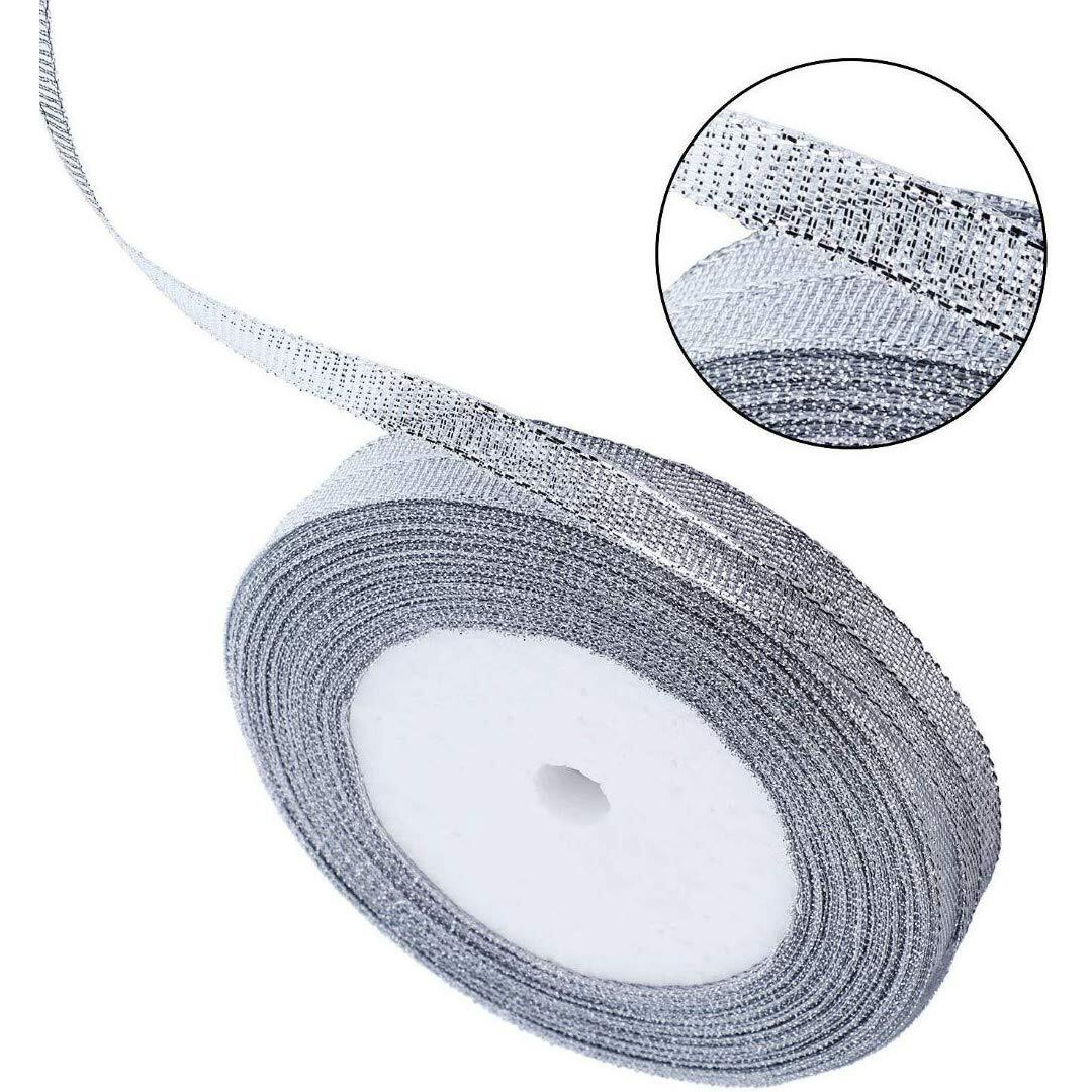 Diy Crafts Silver Glitter Ribbons Metallic Ribbons For Gifts Wrapping Decorations. (Pack Of 2 Rolls, Silver Glitter Ribbons)