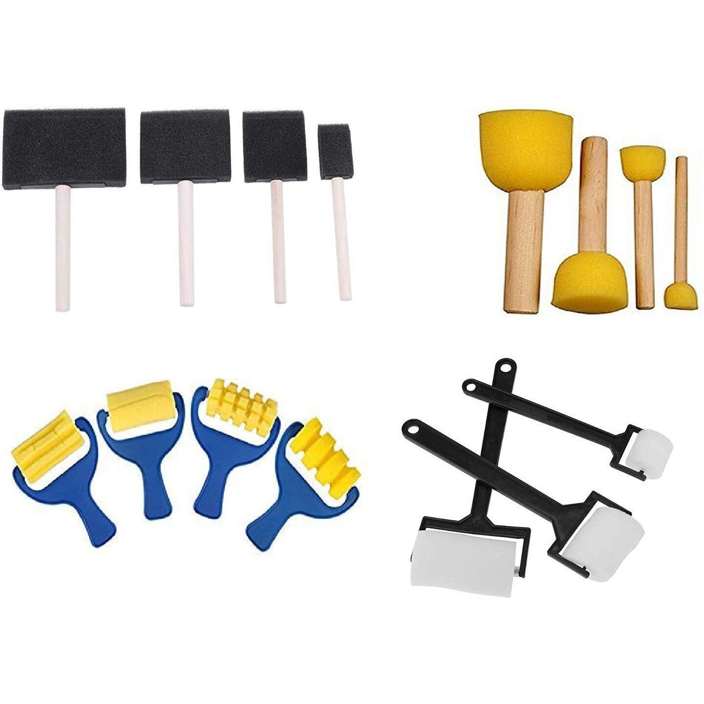 Jern Artbee Set Of 4 Type Roller, Flat And Round Sponge Brush, Art And Craft Projects