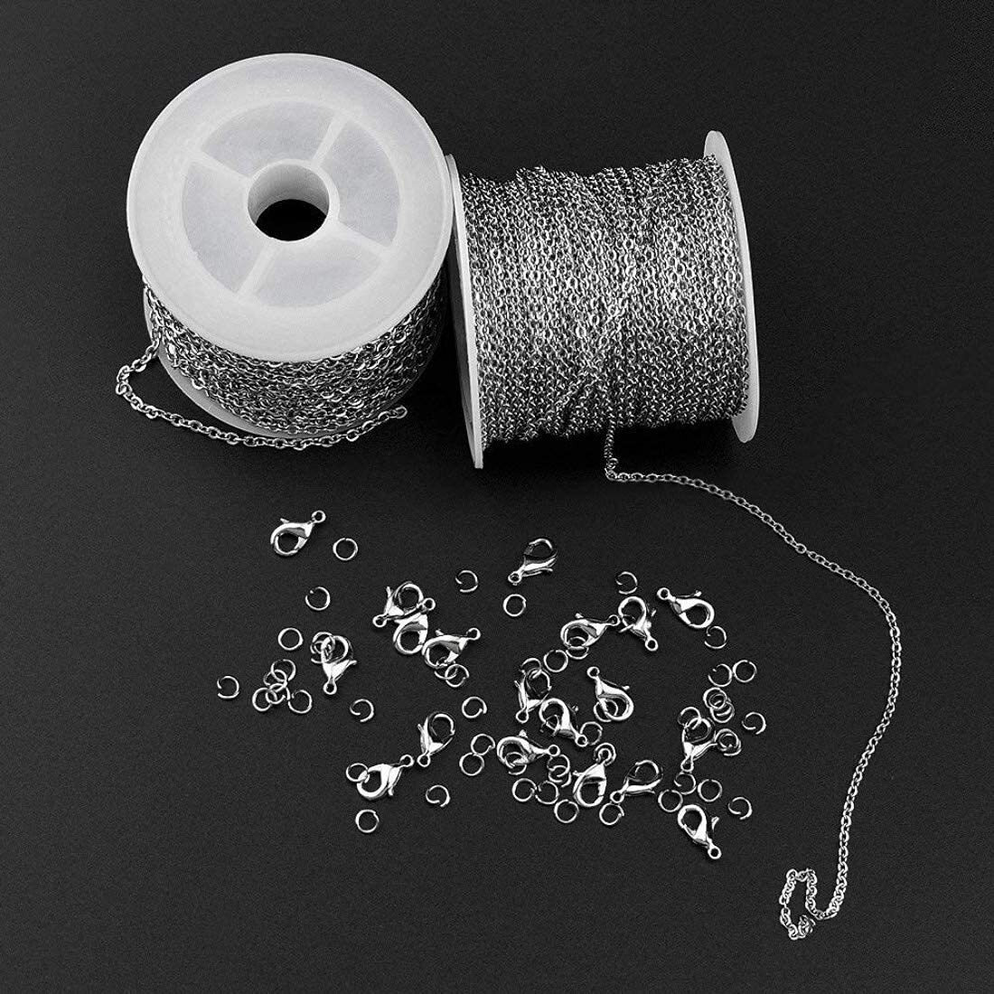 Diy Crafts 1 Set, 1 Mtr Chain 10 Lobster 20 Jump Rings, Stainless Steel Linking C(1 Set, 1 Mtr Chain 10 Lobster 20 Jump Rings)