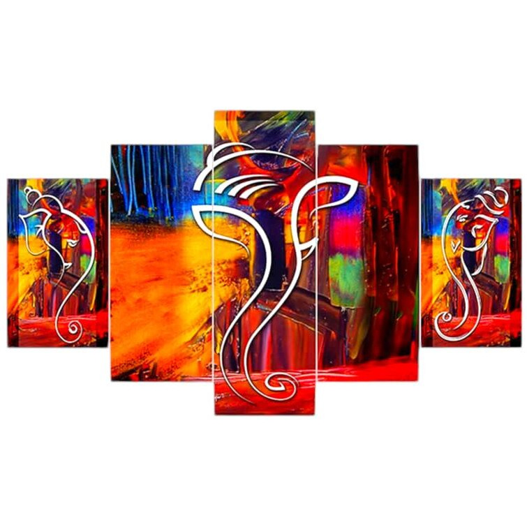 Yellow Bundle Store Lord Ganesha Painting For Wall Decoration- Set Of 5-3D Scenery For Decoration, Gifting, Vastu- 75Cm* 43Cm