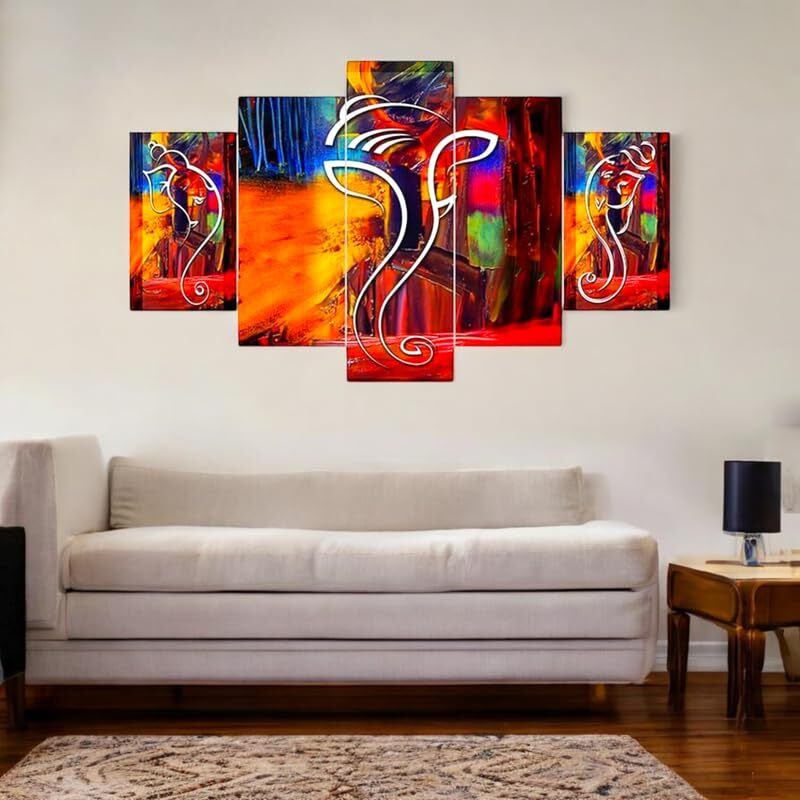 Yellow Bundle Store Lord Ganesha Painting For Wall Decoration- Set Of 5-3D Scenery For Decoration, Gifting, Vastu- 75Cm* 43Cm