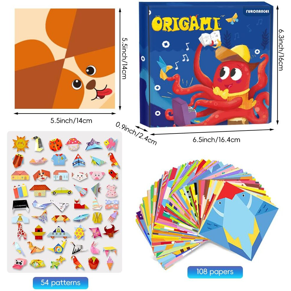 Zibuyu 108 Sheet Origami Papers Double Side Cute Cartoon Art Origami Paper Craft Gift Box With Tutorial Pamphlet, 5.5 Inches Square Origami Paper For Diy Origami Paper Craft, Scrapbooking, Decoration