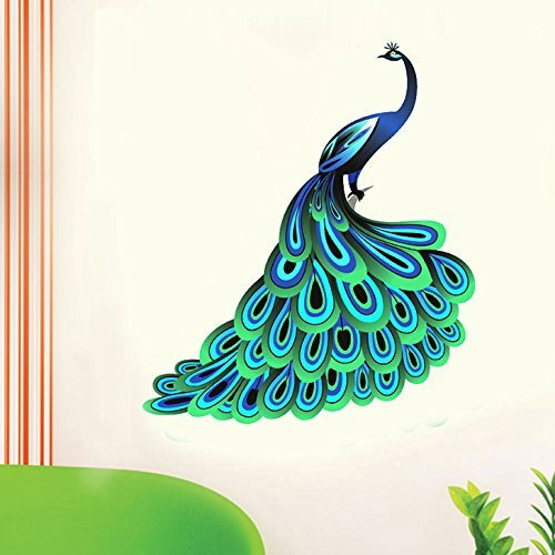 Decals Design 'Unique Blue Peacock' Wall Sticker (Pvc Vinyl, Multicolour, 90 Cm X 60 Cm)