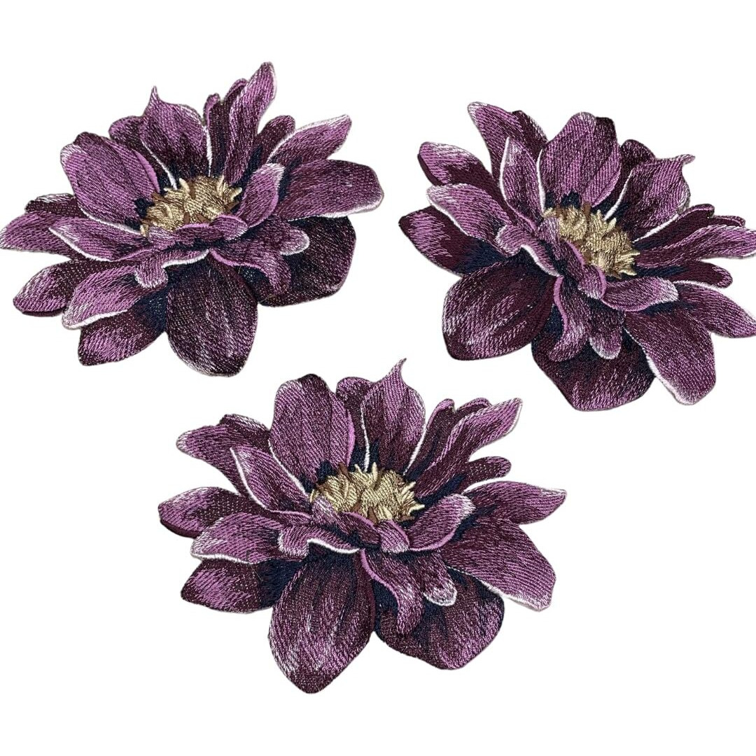 Garaan - Machine Embroidered Applique, Embroidery Patch, Sew On Patches, Diy Projects, Dahlia Flower (Pack Of 3)