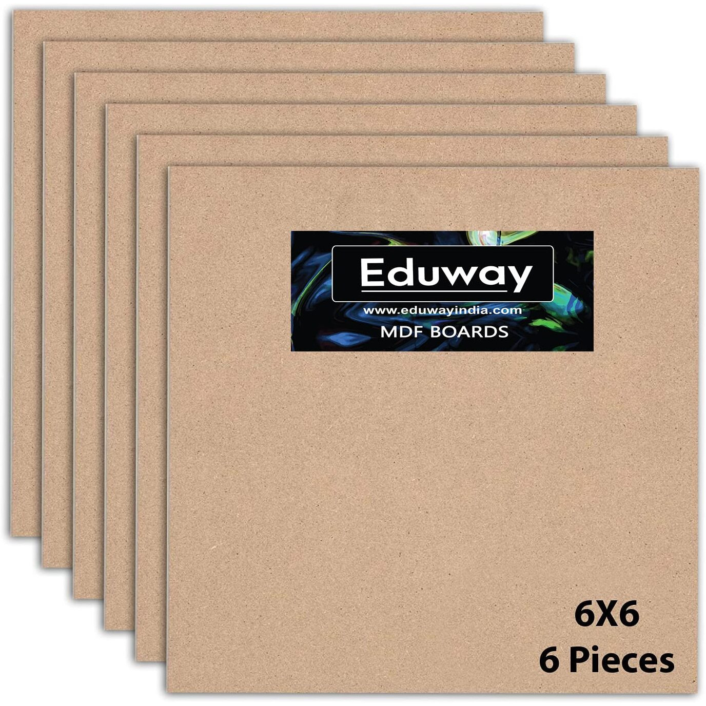 Eduway A2 Mdf Board Board Wood Sheet For Craft Art - 6X6 Inch, 4Mm Thick, Pack Of 6 - Premium Pine Cardboard For Artists, Art And Craft Students - Hard Cutout In Small And Large Sizes (15X15 Cms)