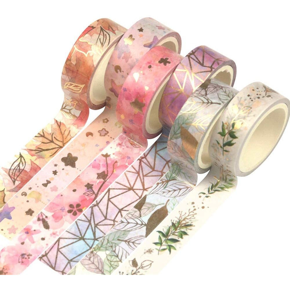 Murtisiddh 6 Pcs Washi Tape Set Golden Foil Decorative Japanese Masking Paper Tape For Scrapbooking, Planners, Card/Gift Wrapping, Diy Decor And Craft Supplies