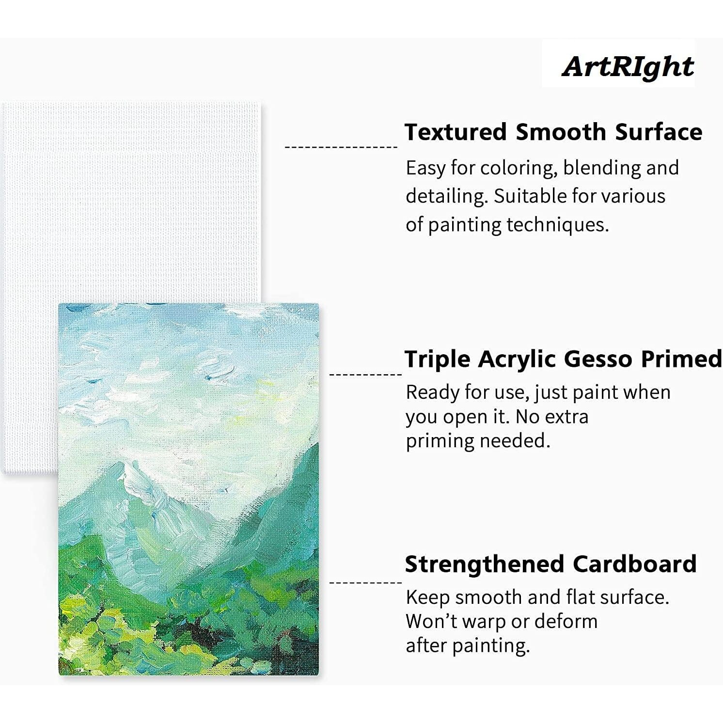 Artright Canvases For Painting Blank White Canvas Boards - 100% Cotton Art Panels Pack Of 6 (9&quotX12")