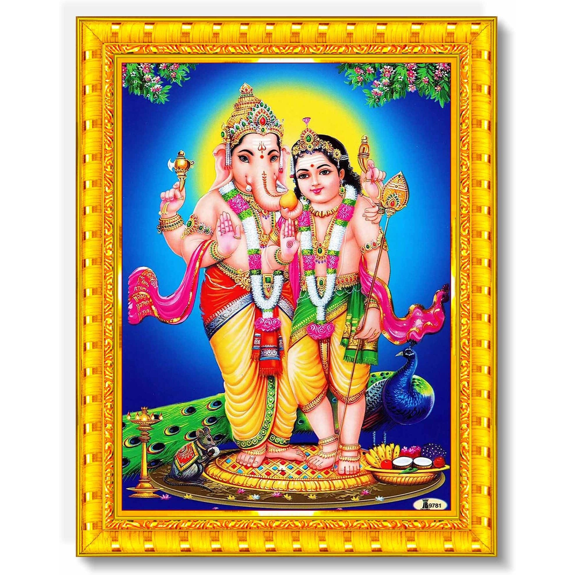 Pavan Photo Laminations Lord Ganesha Murugan Ganesh Vinayagar Hanging Wall Painting Framed Home Decor (Wood,Matte,Gold,Small Size,6 X 8 Inch) R73S