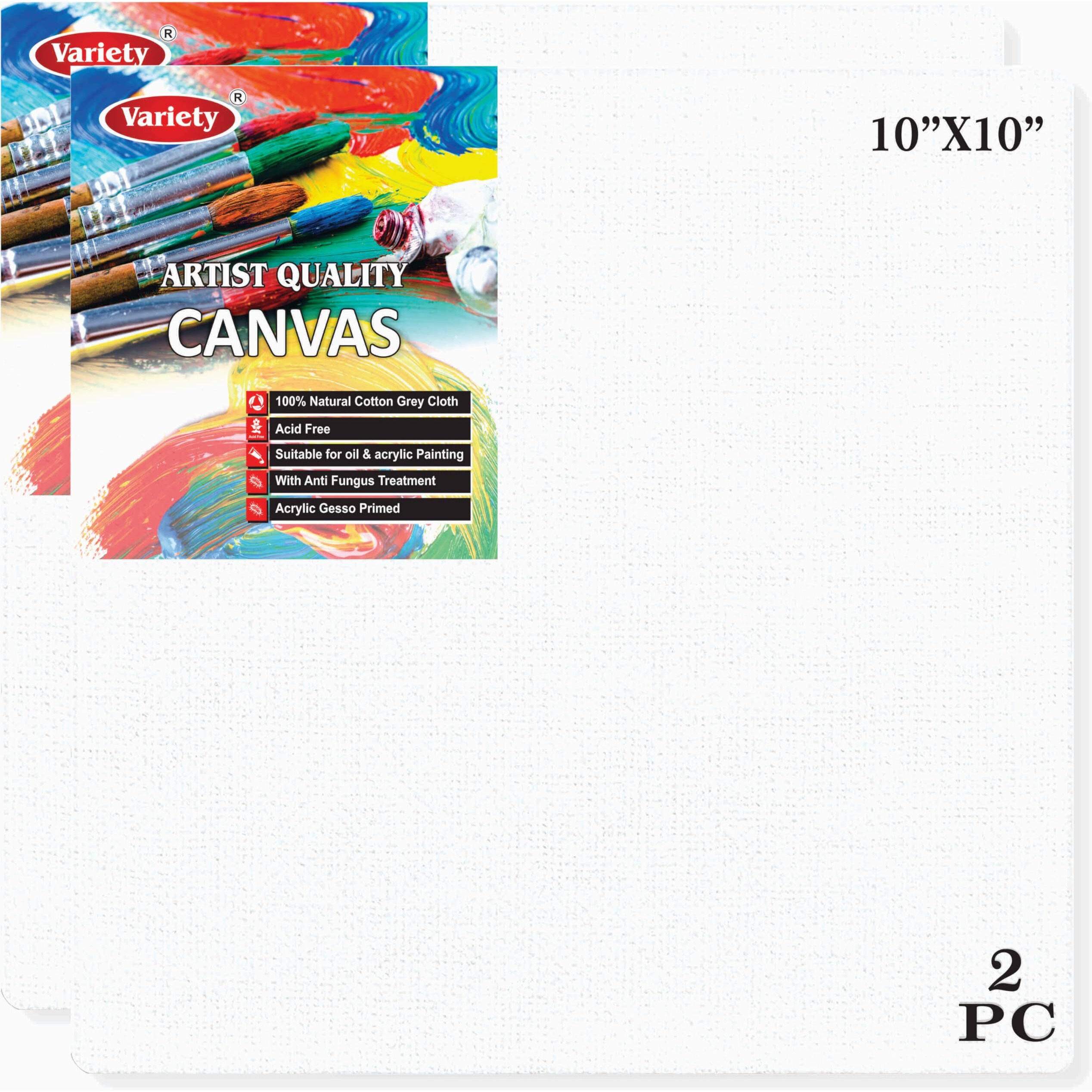 Variety Canvas 10 X 10 Inch Cotton Canvas Board For Painting, 7Oz Primed, Pack Of 2 Piece - White