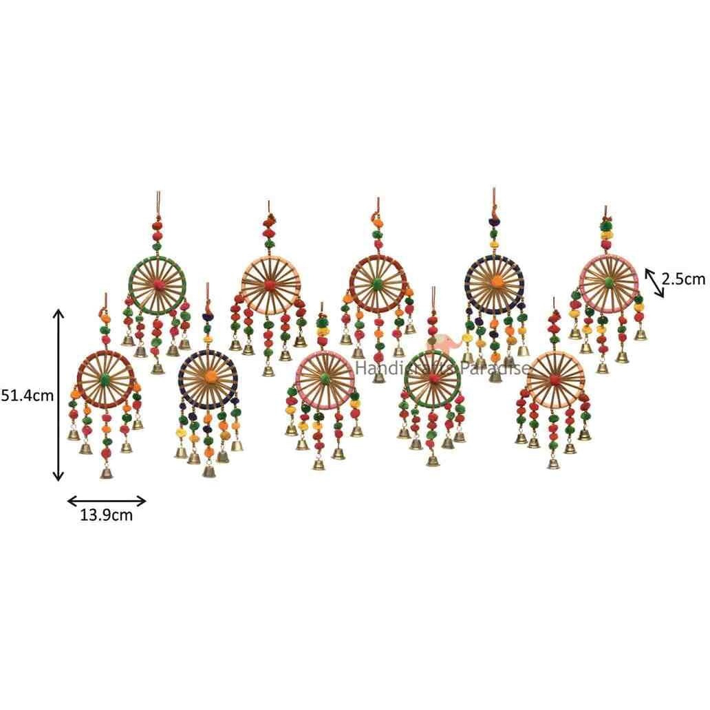 Handicrafts Paradise Handmade Wool Colorful Pom Pom Bell Wall, Door And Room Decor Hangings For Festive Decoration, Pack Of 10Pc, Multi