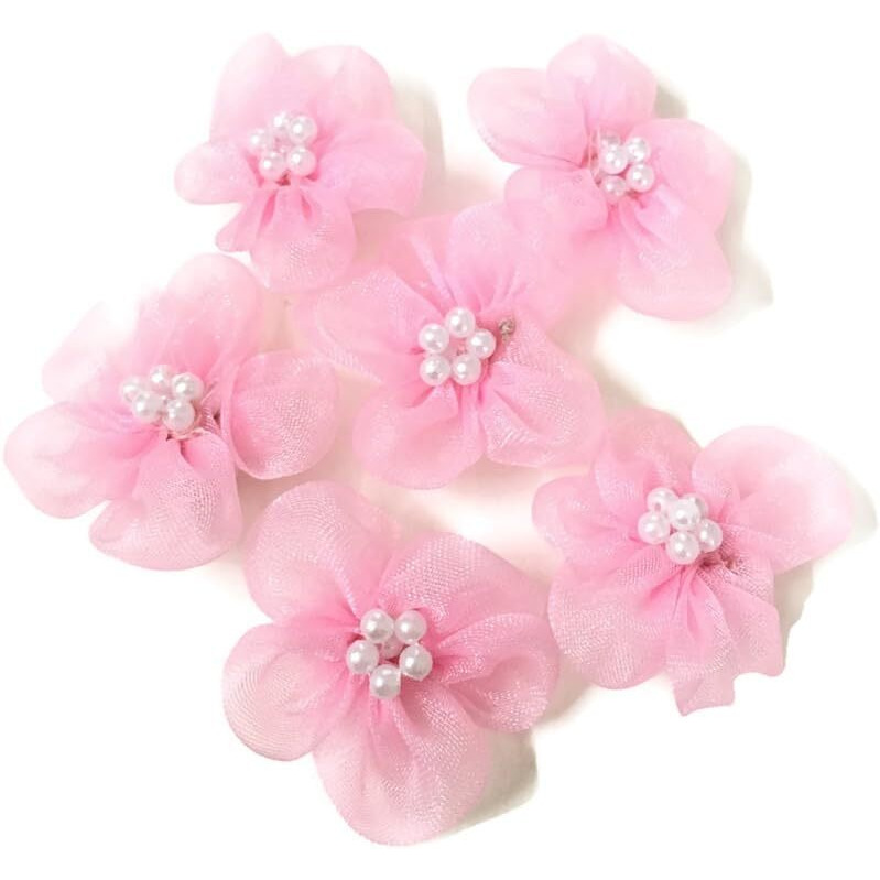 Sync Pink Flowers Decoration Craft Patches For Clothes Artificial Blouse Hair Jewellery Imitation Dresses Dupatta Suits, Sarees Gowns 25 Pieces Flower