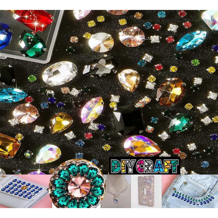 Diy Crafts 15 Pcs, Crystal Purple Ab, Sew On Rhinestones, Mixed Shapes Brass Large Sew On Glass Stones Sewing Claw Rhinestone For Craft, Clothes, Garments, (15 Pcs, Crystal Purple Ab)