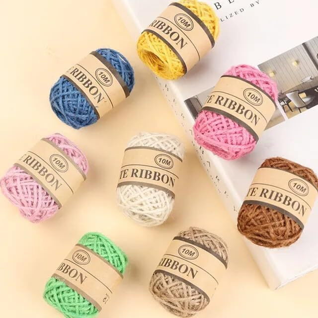 Kapoor Crafts 8 Pcs Multicolor Twine Jute Ribbon For Decoration And Craft, Gift Wrapping String Arts And Crafts (Random Colors)