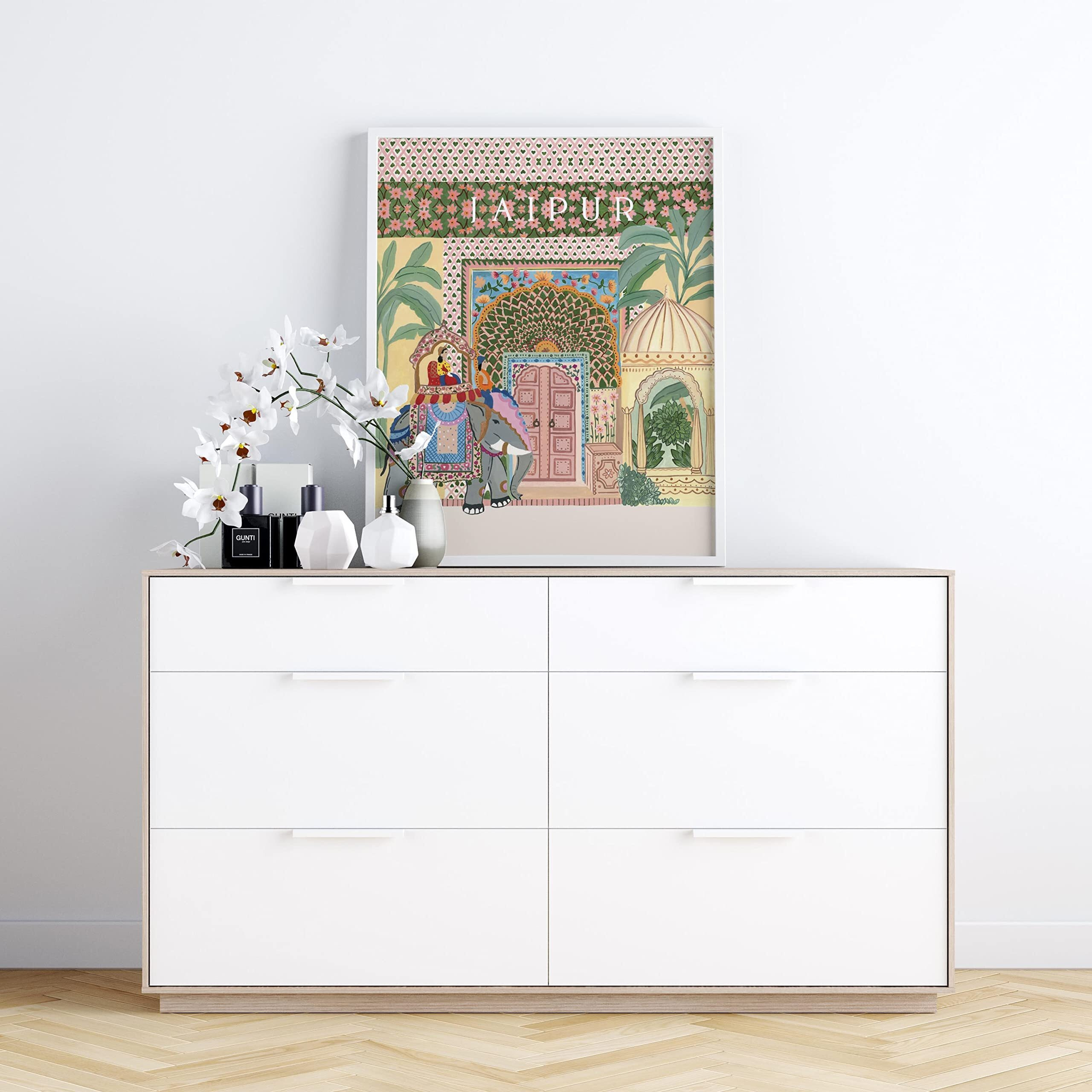The Spring Palette | Jaipur - Travel Inspired Modern Wall Painting | Modern Art Painting For Living Room Bed Room And Office | 11 X 14 Inches (White Frame)
