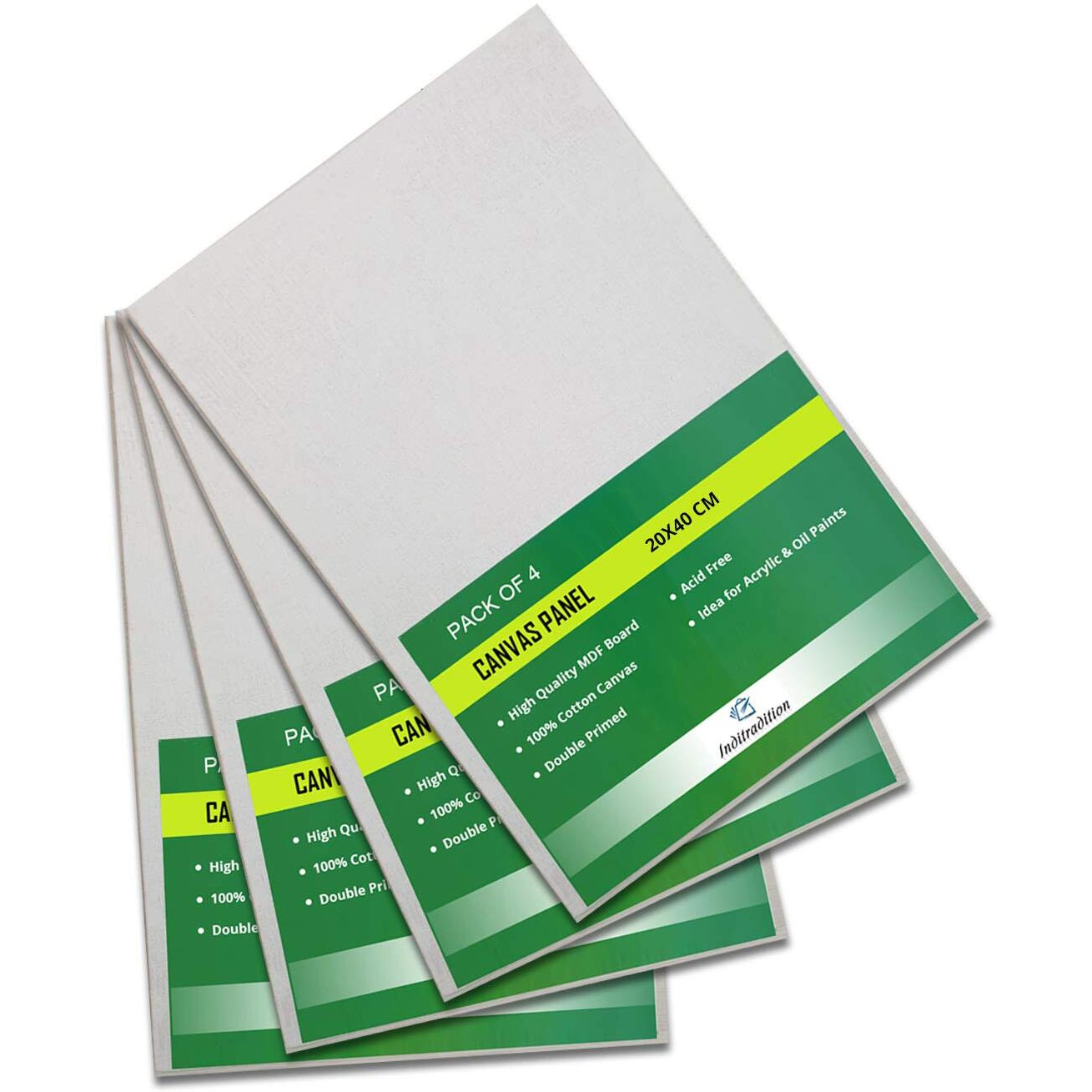 Inditradition Rectangular Cotton Canvas Board Medium Grain - 20 X 40 Cm | 8 X 16 Inches (Pack Of 4)