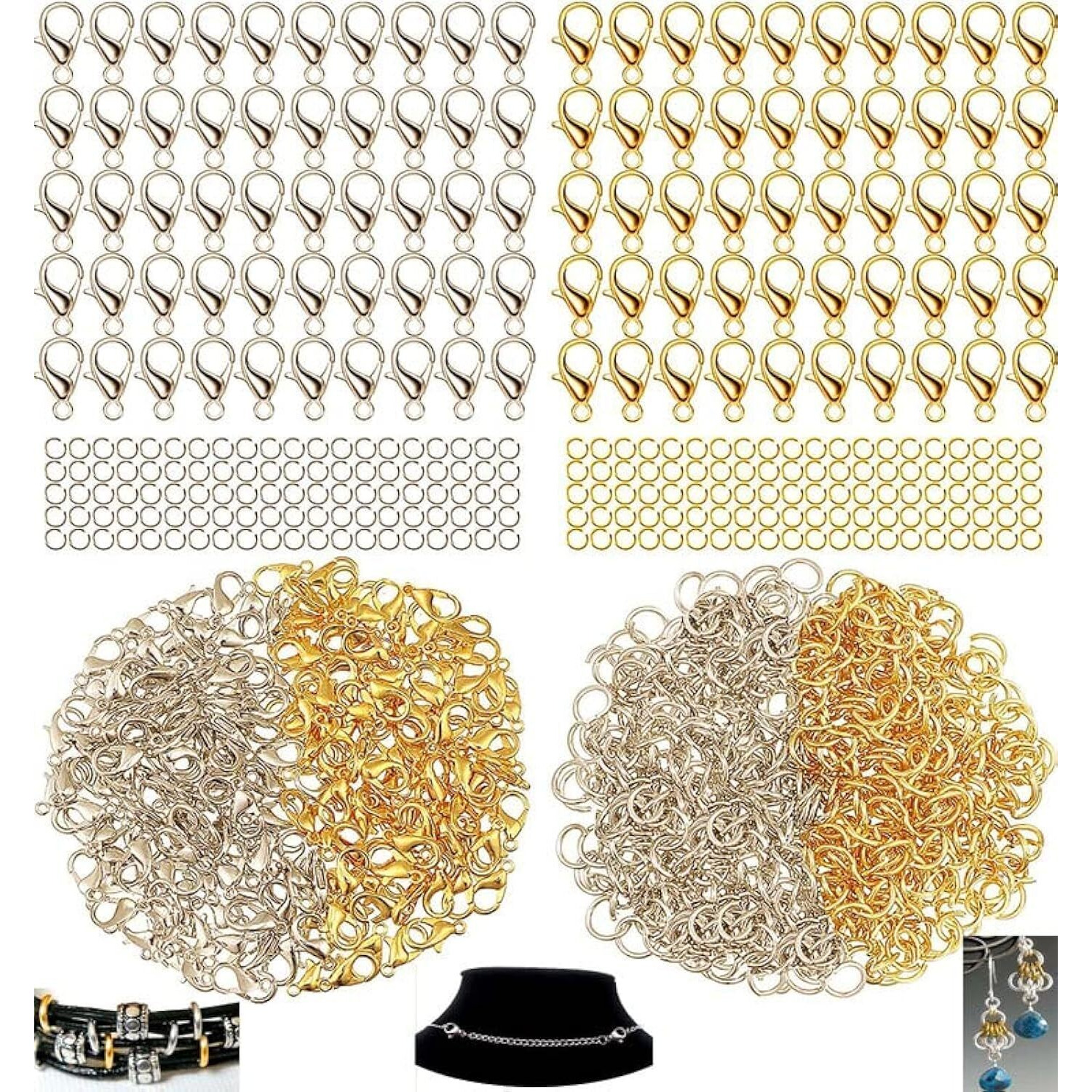 Diy Crafts 100 Grm, Mix Lot, Hardware Accessories 1000+ Jump Rings & 15 Pcs Lobster Claw Clasps, Open Jump Rings 4Mm - 10Mm For Jewelry Making Key Rings Neck (100 Grm, Mix Lot)
