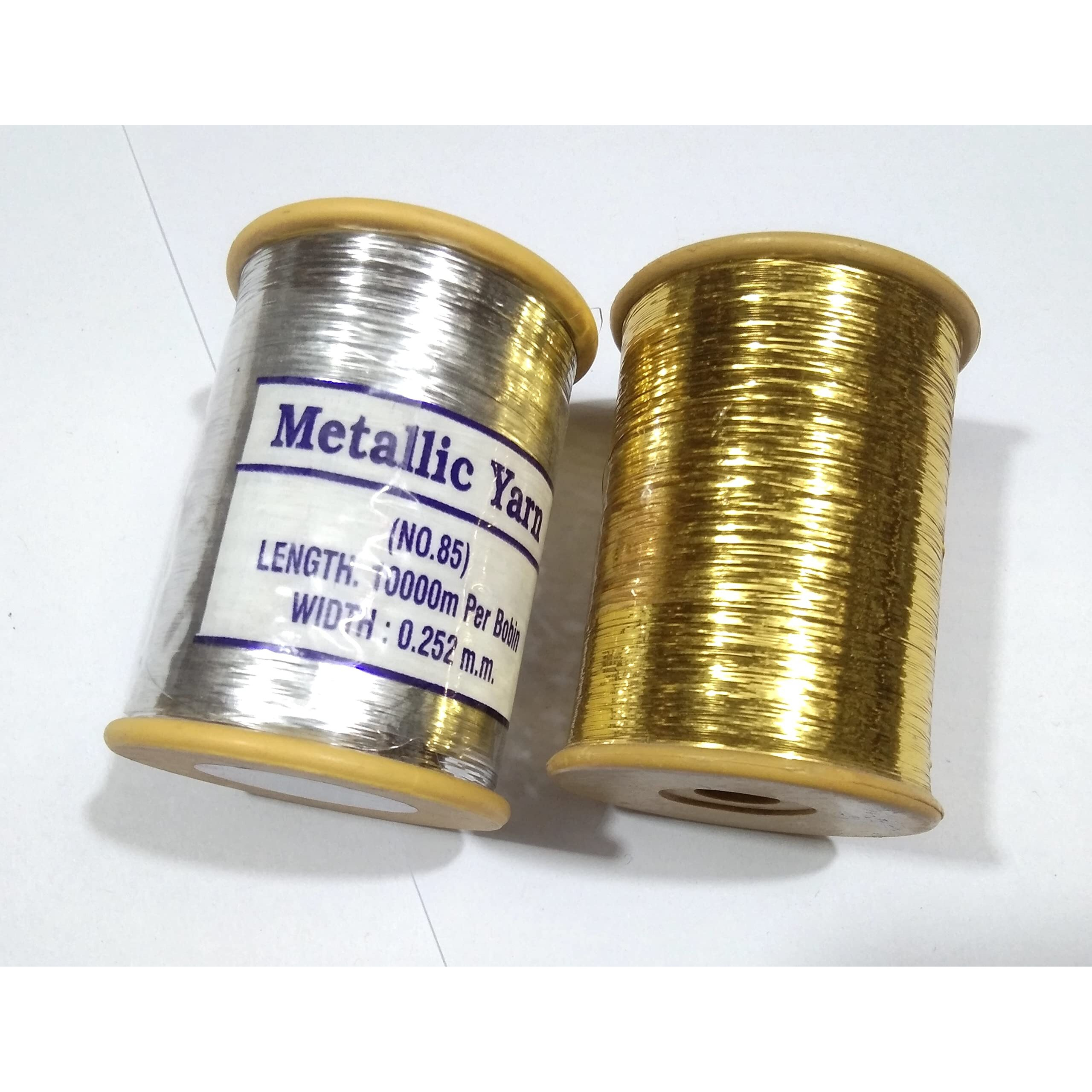 Omx Metallic Strip Mukaish Metal Thread For Embroidery Work, Beading, Jewellery Making And Crafts, 1 Gold Roll & 1 Silver Roll, 10000 Mtr Each Colour (0.25 Mm Wide)