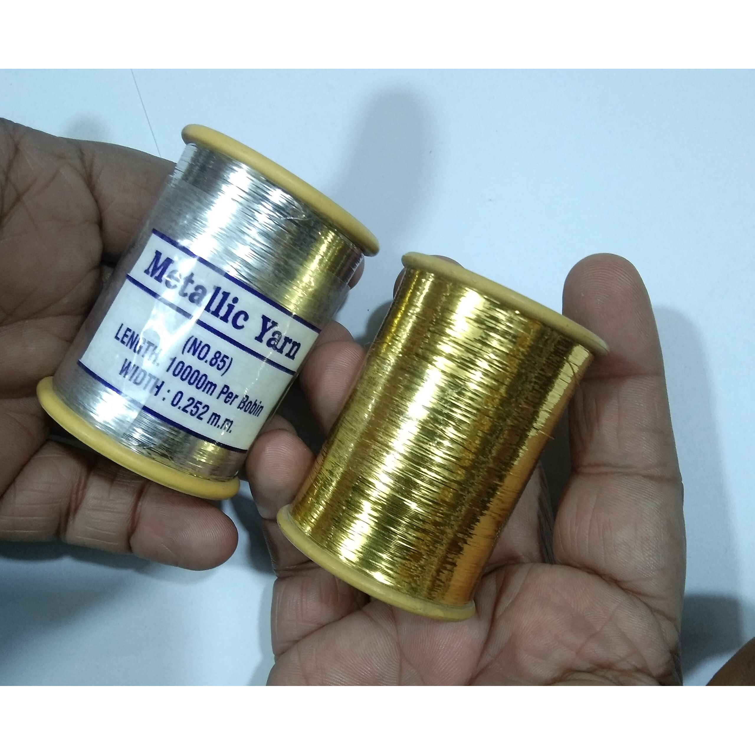 Omx Metallic Strip Mukaish Metal Thread For Embroidery Work, Beading, Jewellery Making And Crafts, 1 Gold Roll & 1 Silver Roll, 10000 Mtr Each Colour (0.25 Mm Wide)