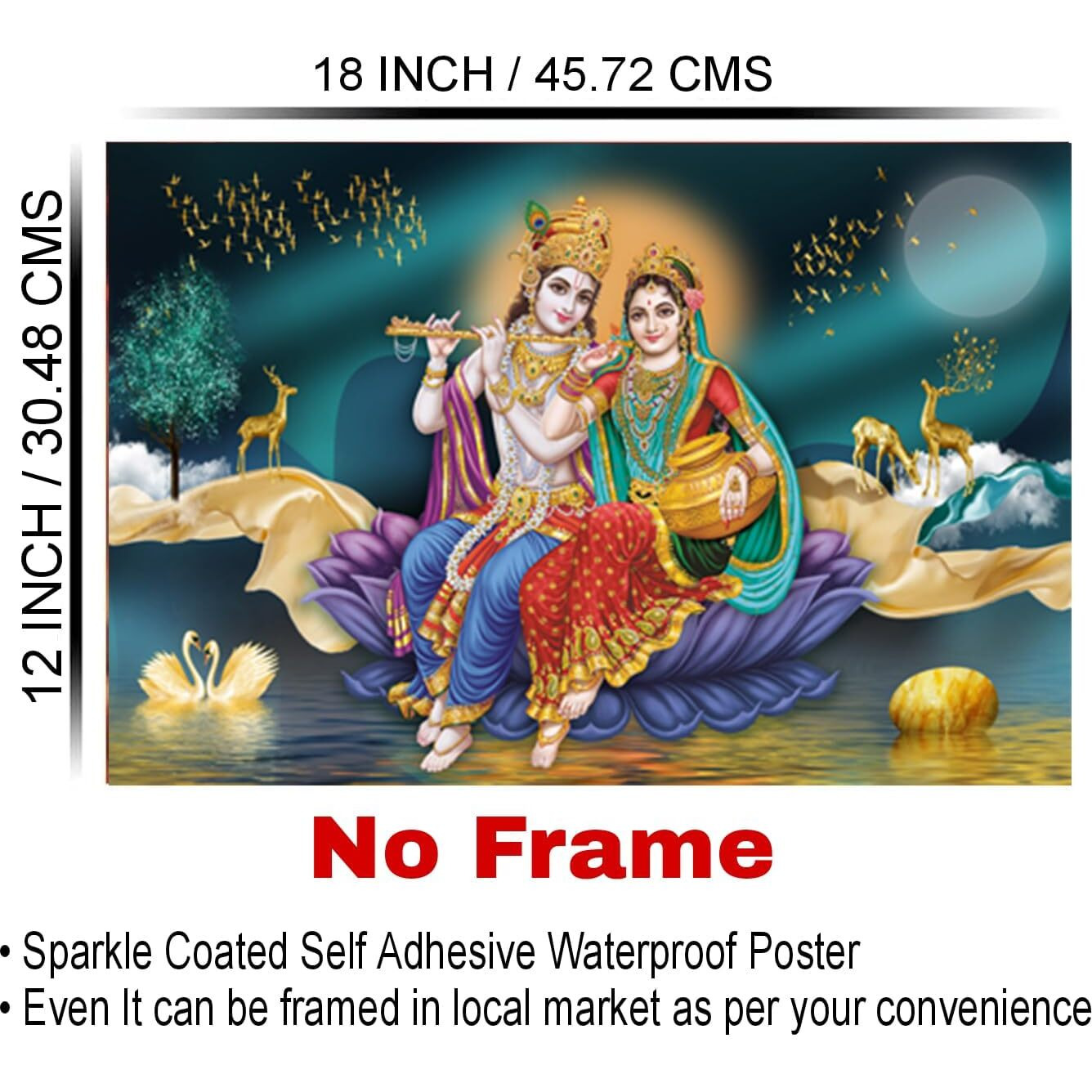Dharvika Innovations Radha Krishna Poster Big Size Sparkle Coated Self Adhesive Waterproof Painting Vinyl Poster Without Frame -20493 (12X18 Inch)